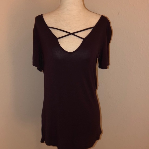 NWOT wine color Top with asymmetrical back Sz.S - Picture 1 of 5